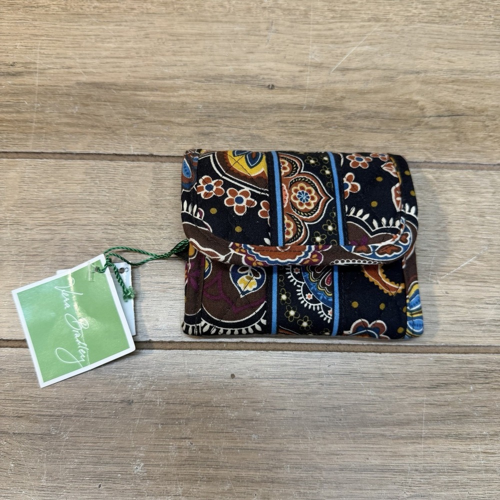 Vera Bradley Trifold Wallet Brown Kensington Pattern Hook & Loop Closure Retired